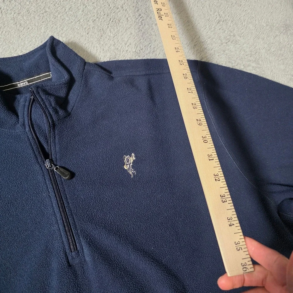 Ashworth Mens XL Fleece Quarter Zip Pullover Navy Blue Weather Systems Golf Logo